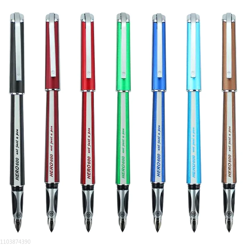 

New Hero 600 Metal Blue Fountain Pen Stainless Steel Iridium Gold F 0.5mm Nib Ink Pen Business Writing School Stationery Gifts