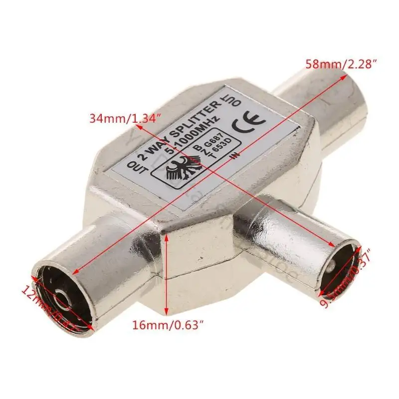 96BA 2-Wege für T-Splitter, 1 x Stecker auf 2 x Buchse, Metall-Koax-Koaxial-TV-Antennenadapter – Detail 6