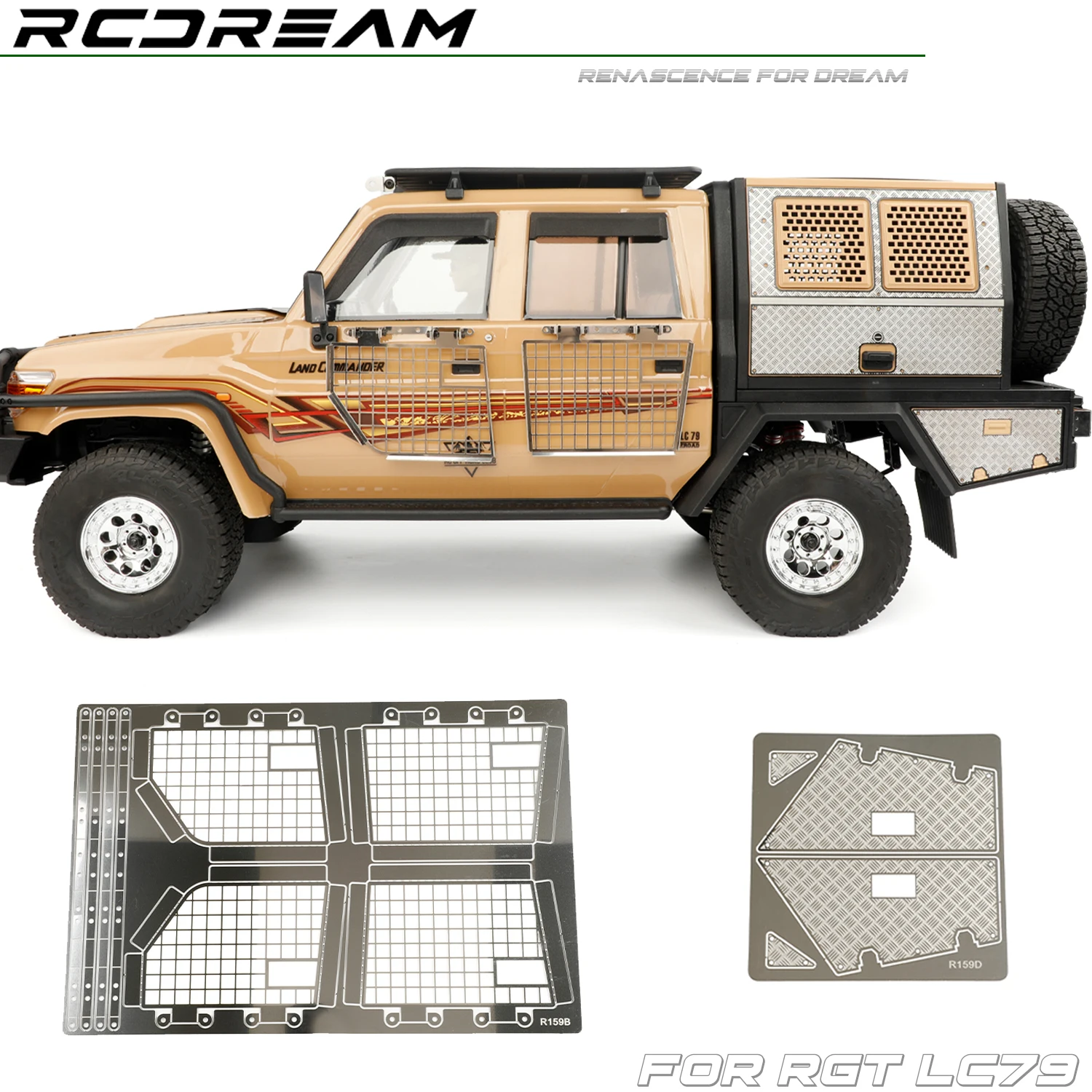 RCDream Wind Deflector Rain Guards Tail Light Window Protection Mesh Net Diamond Sheet Chequered Plate for RGT LC79 Upgrade Part
