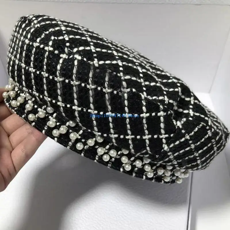 P88B قبعات حلوة منقوشة على الموضة من التويد قبعة رسام أدبي قبعة مثمنة هدية للكريسماس والهالوين للنساء والفتيات #4