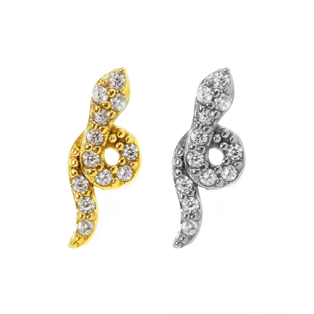 Snake Shape Cubic Zirconia Internal Thread Labret Lip Piercing 16G Tragus Stud Earring  316L Stainlesss Steel Body Jewelry
