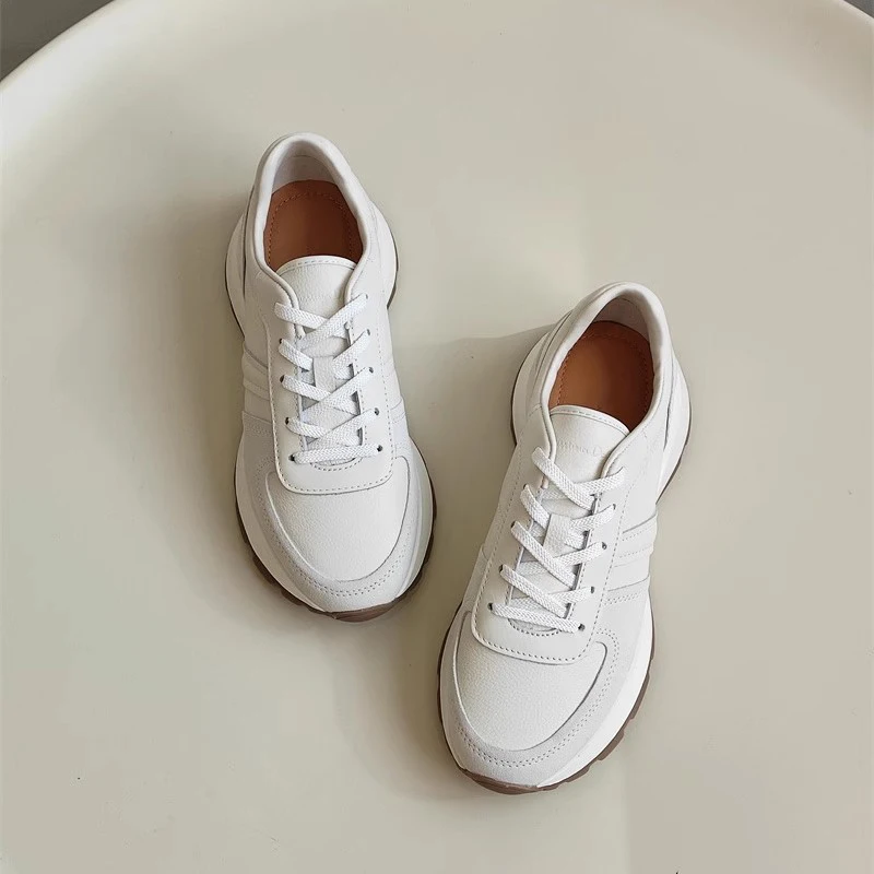 Mrxmus Dutit 2024 Autumn Fashion Women New Genuine Leather Thick Sole Increase Shoes Solid Color Wild Simple Sneaker Female