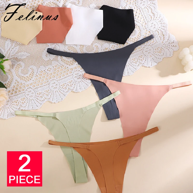 Felinus Damen-Tangas, Übergröße, 2/teilig, Dessous, Sport, Yoga, Dessous, Eisseide, niedrige Taille, solide, bequeme Unterwäsche