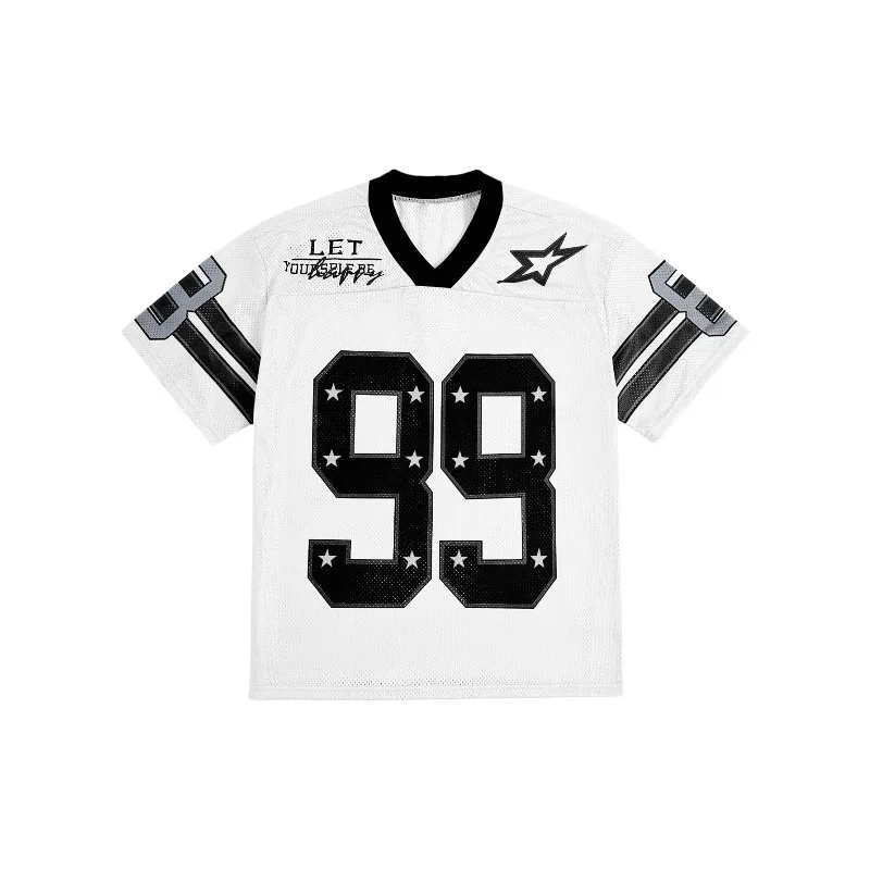 

Летняя тонкая сетчатая футболка с v-образным вырезом, повседневная модная брендовая спортивная дышащая американская трикотаж из ледяного шелка с принтом