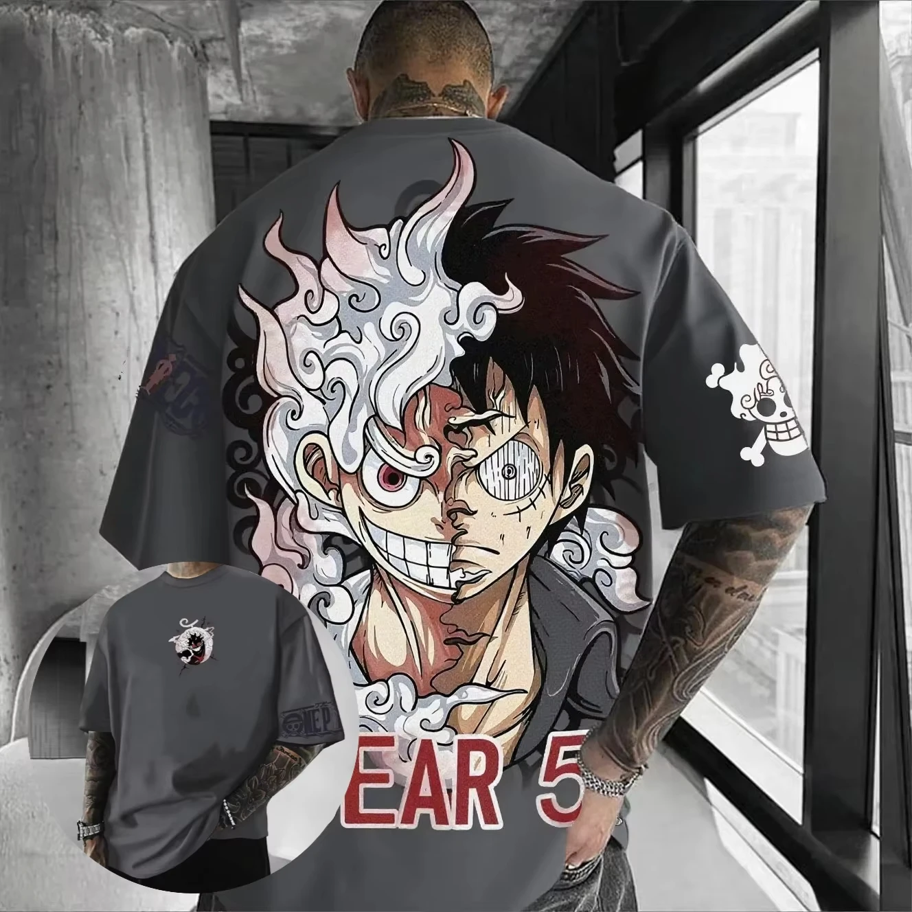 Bandai One Piece Luffy Print Korte mouwen Los Heren en Dames Zomer Woon-werkverkeer Ademend Sport Katoenen T-shirt 2026