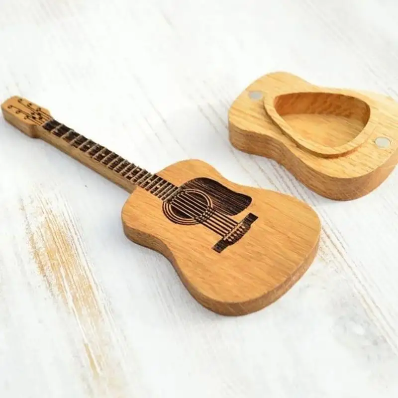 Guitar Pick Box Holder Wooden Guitar Finger Pick Holder Guitar Pick Holder Organizer Present For Music Instrument Guitar Bass