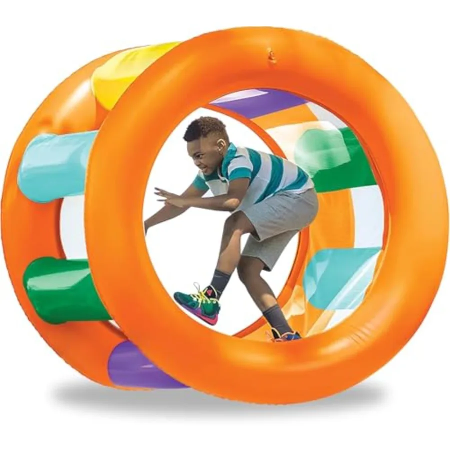 Outdoor play inflatable rainbow land roller with mesh interior, PVC material, multicolor, supports up to 300 lbs and features 6