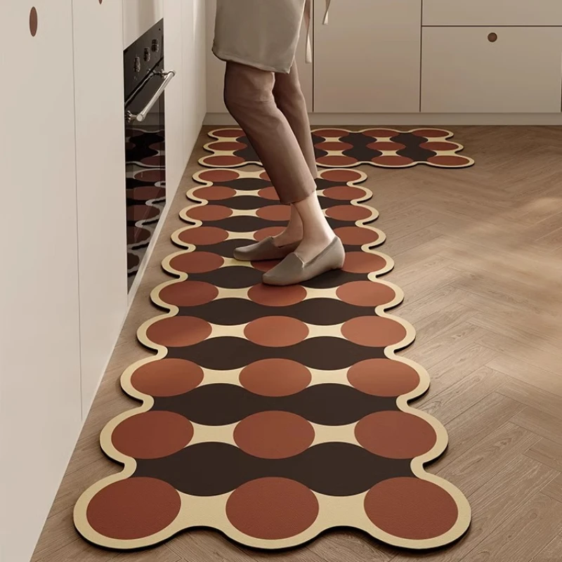 

Creative Geometric Pattern Kitchen Carpet Interesting Non-slip Waterproof PVC Rug Comfortable Cuttable Easy Care for Floor Mat