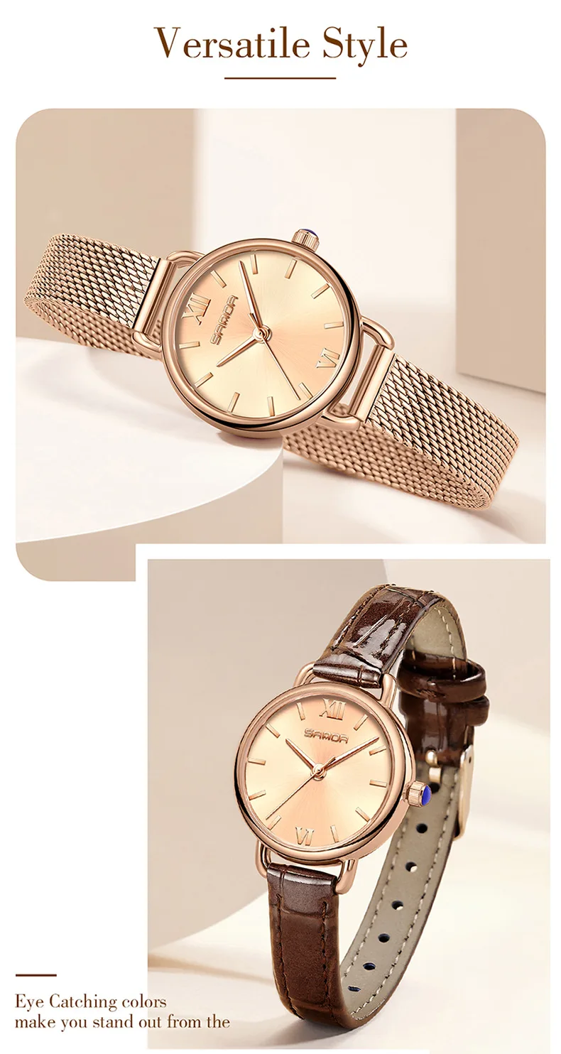 Sanda jam tangan Analog wanita, arloji Dial bulat tahan air Quartz gerakan bisnis 1118 2023