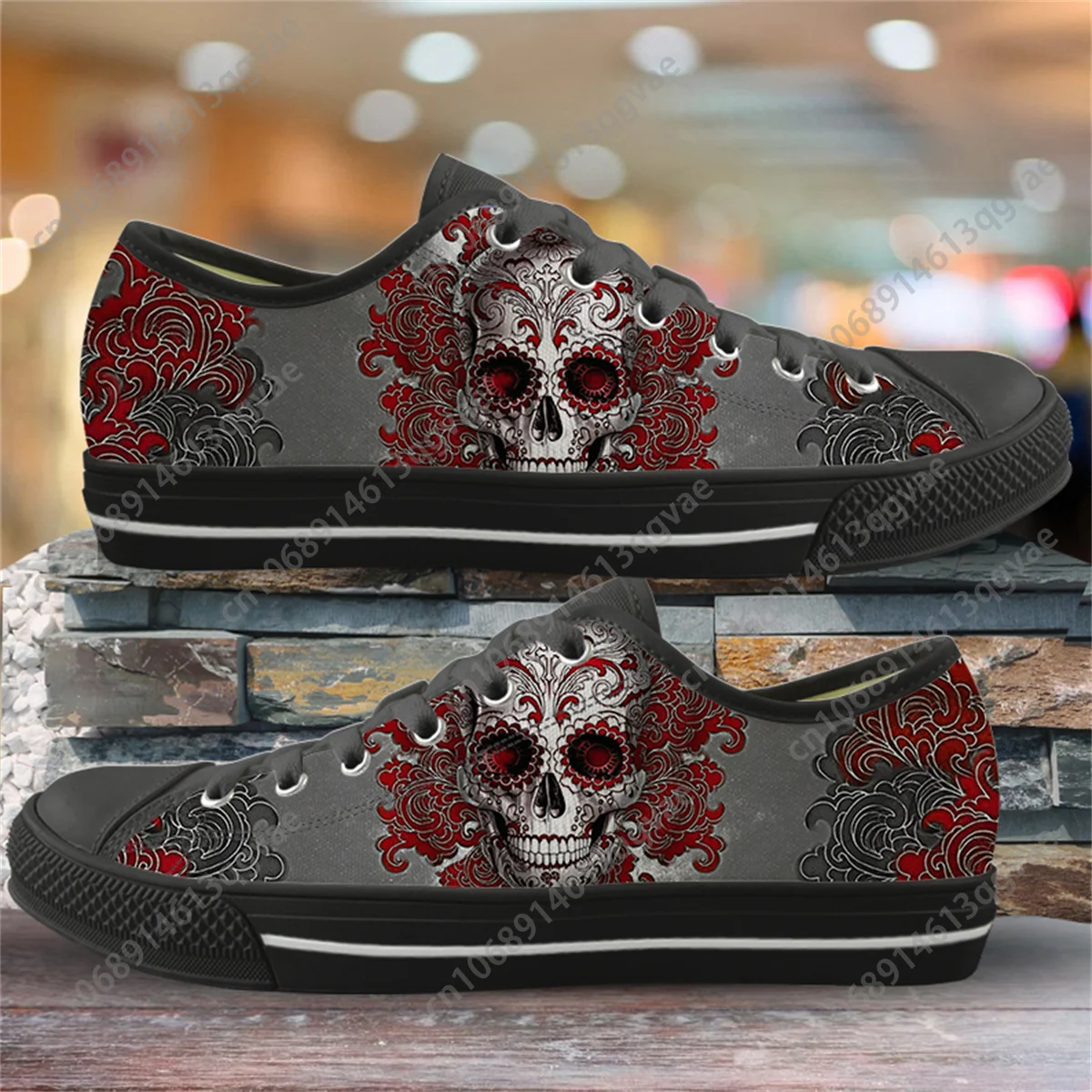 

2025 New arrivals Gothic Skull Print Low Top Sneakers Mens Womens Teenager High Quality Canvas Sneaker Couple Shoes Custom Shoe