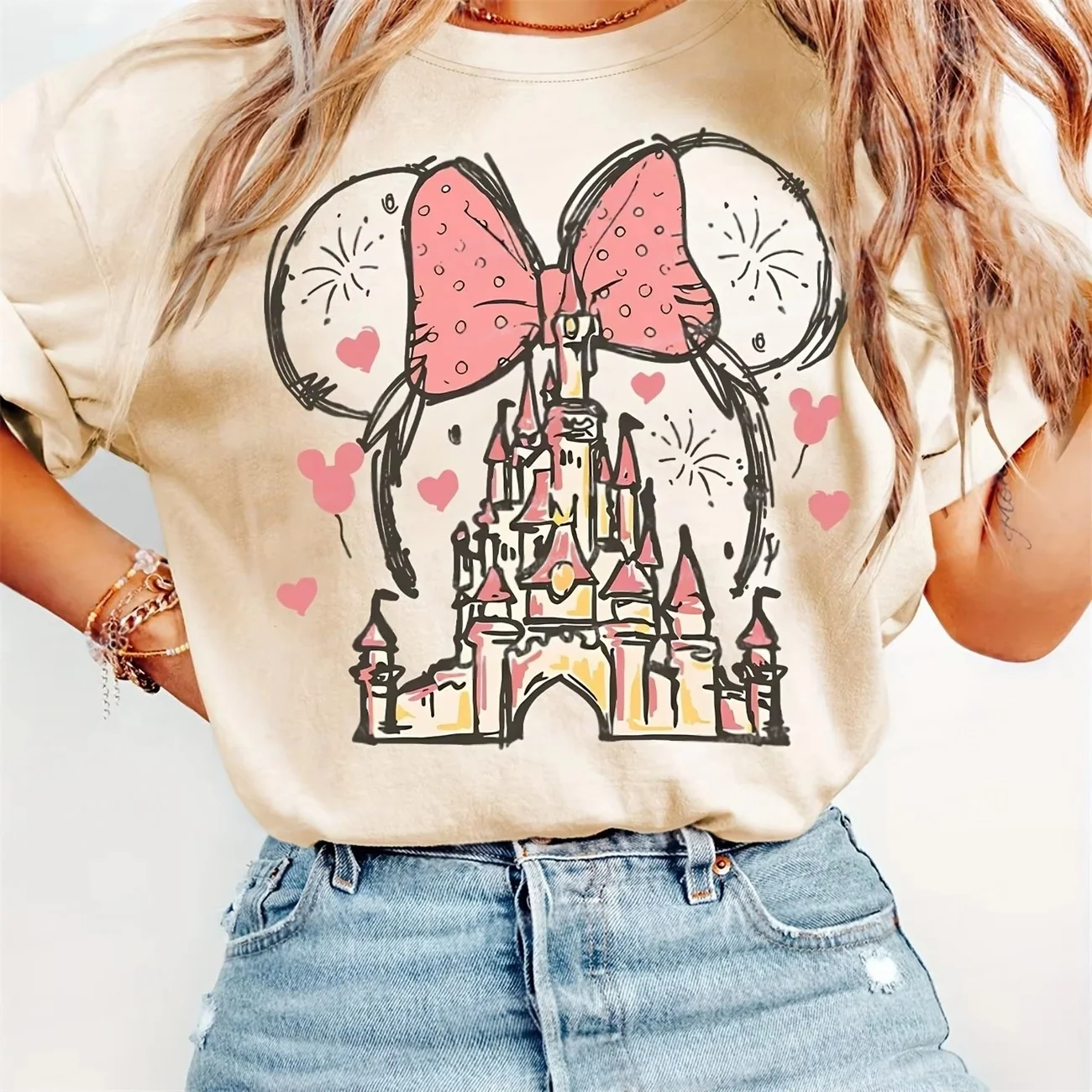 2026 Summer Castle Oversized T-shirt High Quality Cotton Comfort Colors Ivory Fairy Print Unisex Casual Adult Kids Clothing