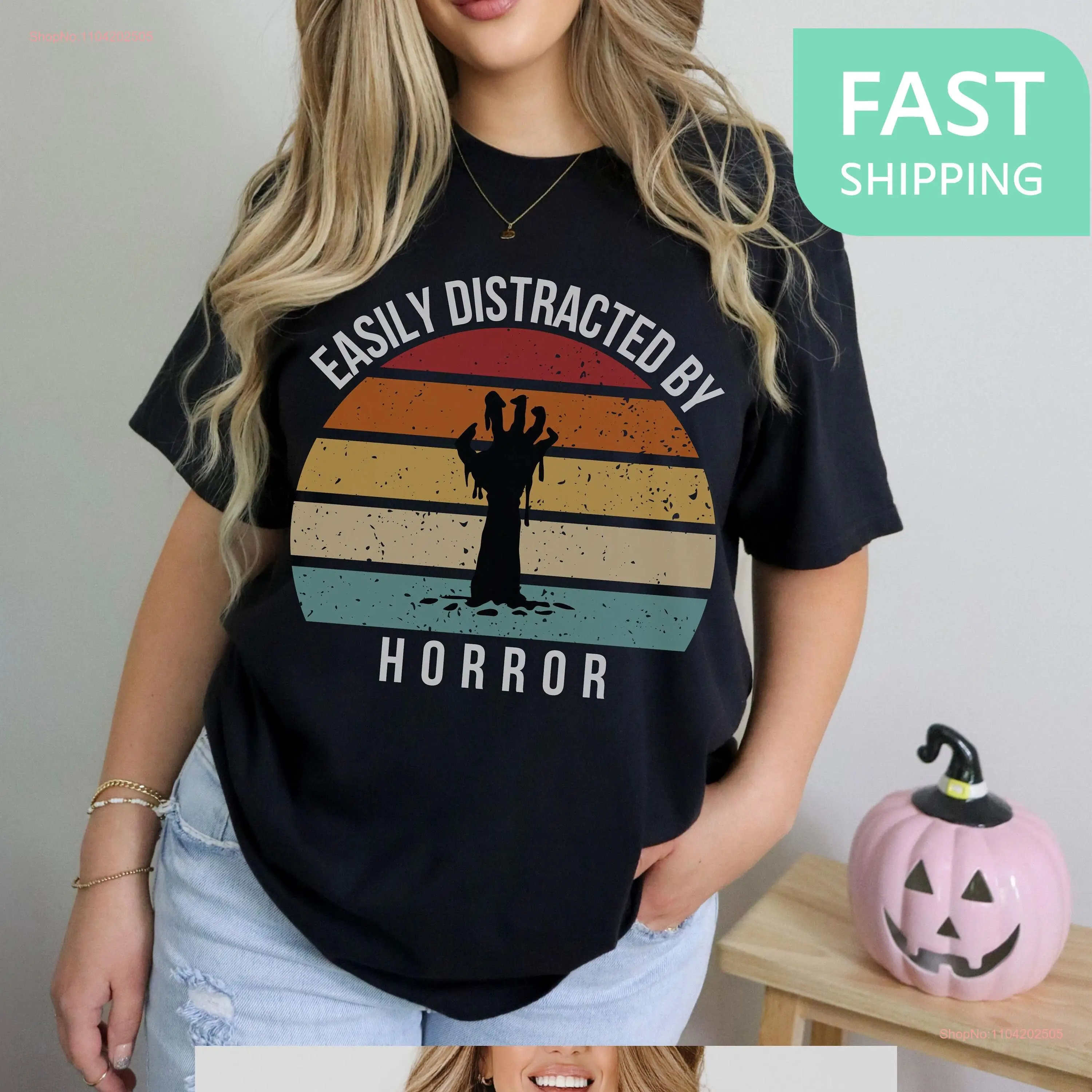 Easily Distracted By Horror Books T Shirt for Book Lovers Men or Women Mom Dad Grandma Grandpa BFF Halloween Funny