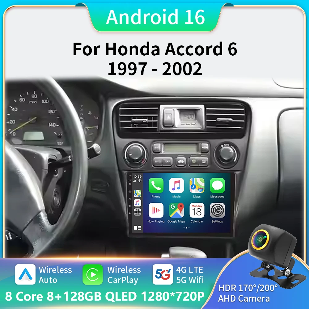 For Honda Accord 6 1997-2002 Android 16 Car Radio Multimedia Navigation 5G GPS Universal 2 Din Wireless Carplay Screen Stereo