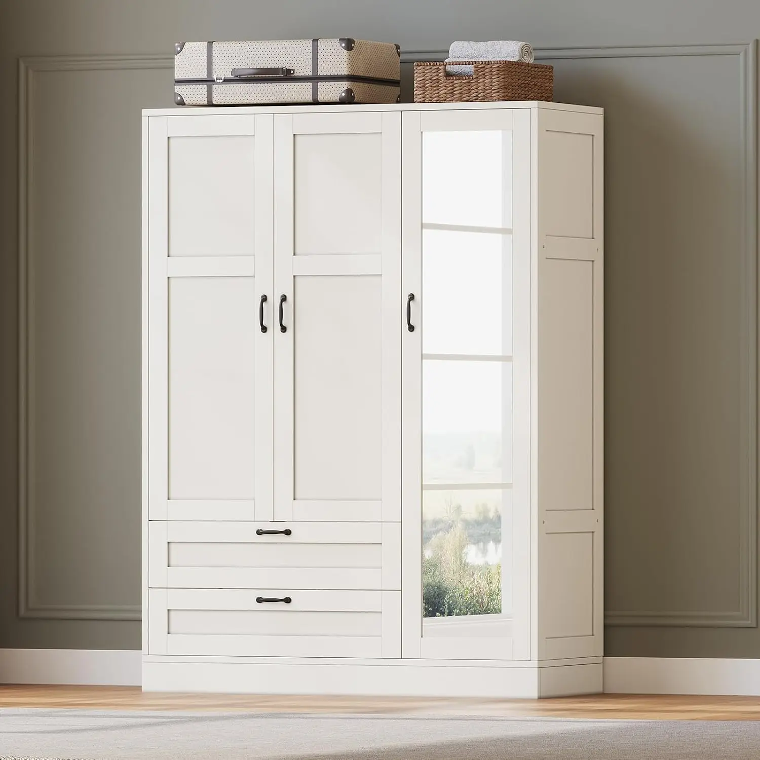 5-in-1 Narrow Armoire Wardrobe Closet, Freestanding Tall Closet with Full Length Mirror, Adjustable Shelf, 2, Customized