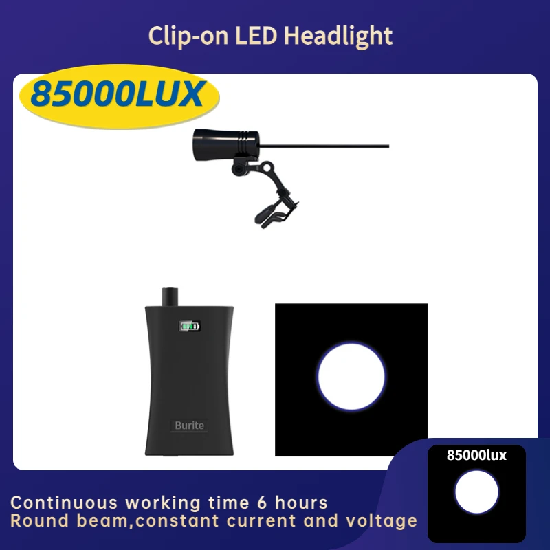 led dental clip on farol farol cirurgico feixe redondo tempo de trabalho continuo horas exame lampada jc08p mais e 85000lux 01