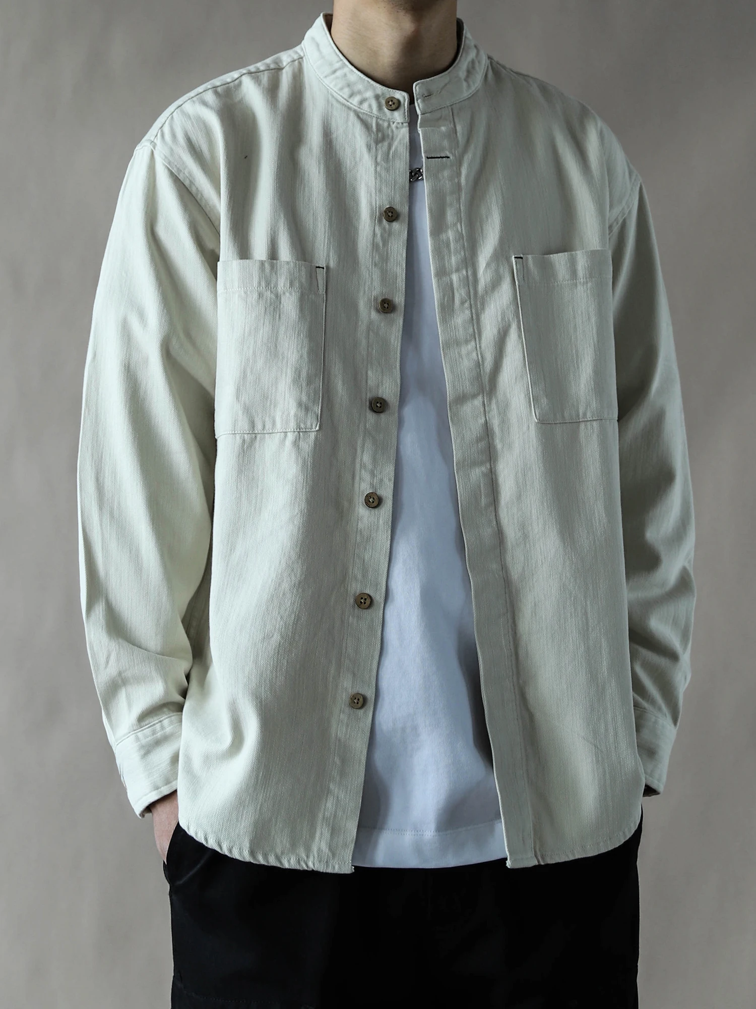 

American Retro Pure Cotton Long Sve irt Men's Spring Loose Casual irt Color 2026 Open Cardigan Beige