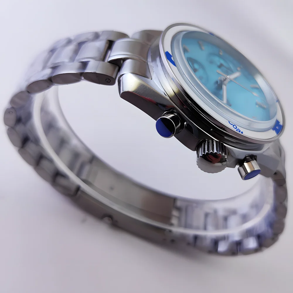 Корпус из нержавеющей стали 40 мм с ремешком, сине-серебряный циферблат 32,5 мм и серебряные стрелки, предназначенный как аксессуары для механизма VK63