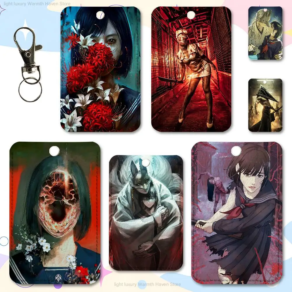 

Horror S-Silent H-Hill f Premium PU Leather Card for Daily Use Holder Card Case with Metal Carabiner Customizable Design