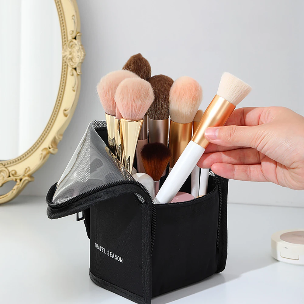 Makeup Brush Holder Women Travel Outdoor Waterproof Cosmetic Bag Stand-Up Portable Foldable Makeup Case with Zipper