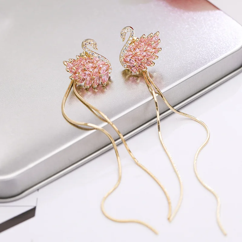 Japanese and Korean temperament dual-use tassel swan earrings 2023 new trendy black swan earrings long earrings