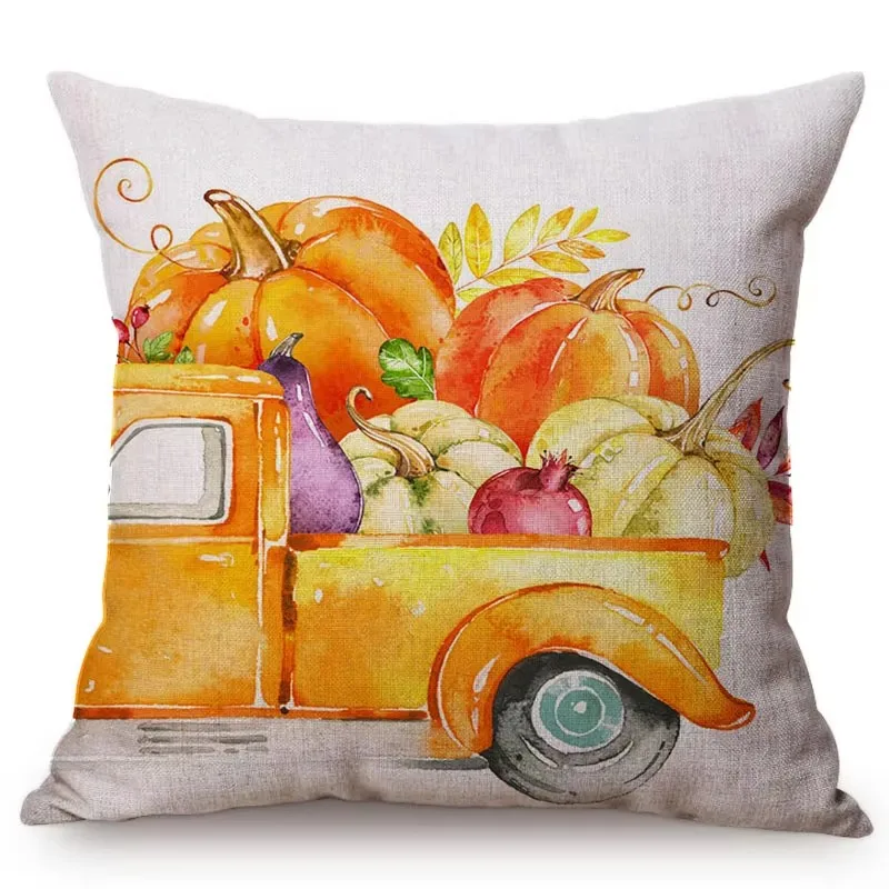 Thanksgiving Decorative Modern Farm Autumn Harvest Pumpkin Pickup Style Throw Pillow Case Cotton Linen Sofa Cushion Cover