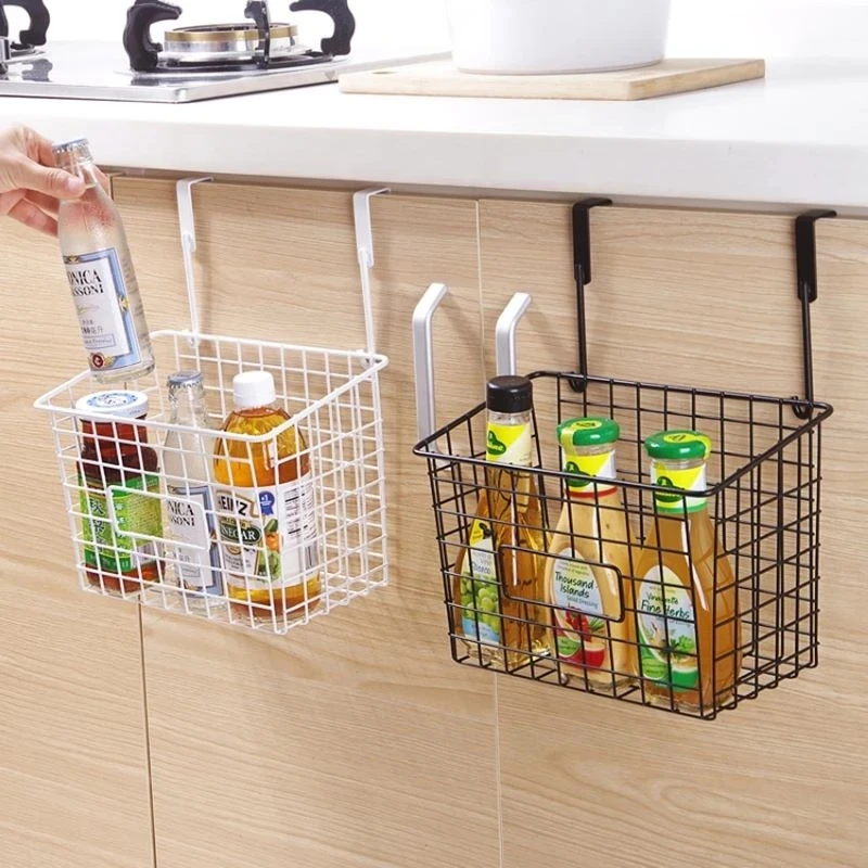 

A storage basket bracket is hung above the cabinet door in the bathroom to support kitchen tools, storage racks and wall hangers