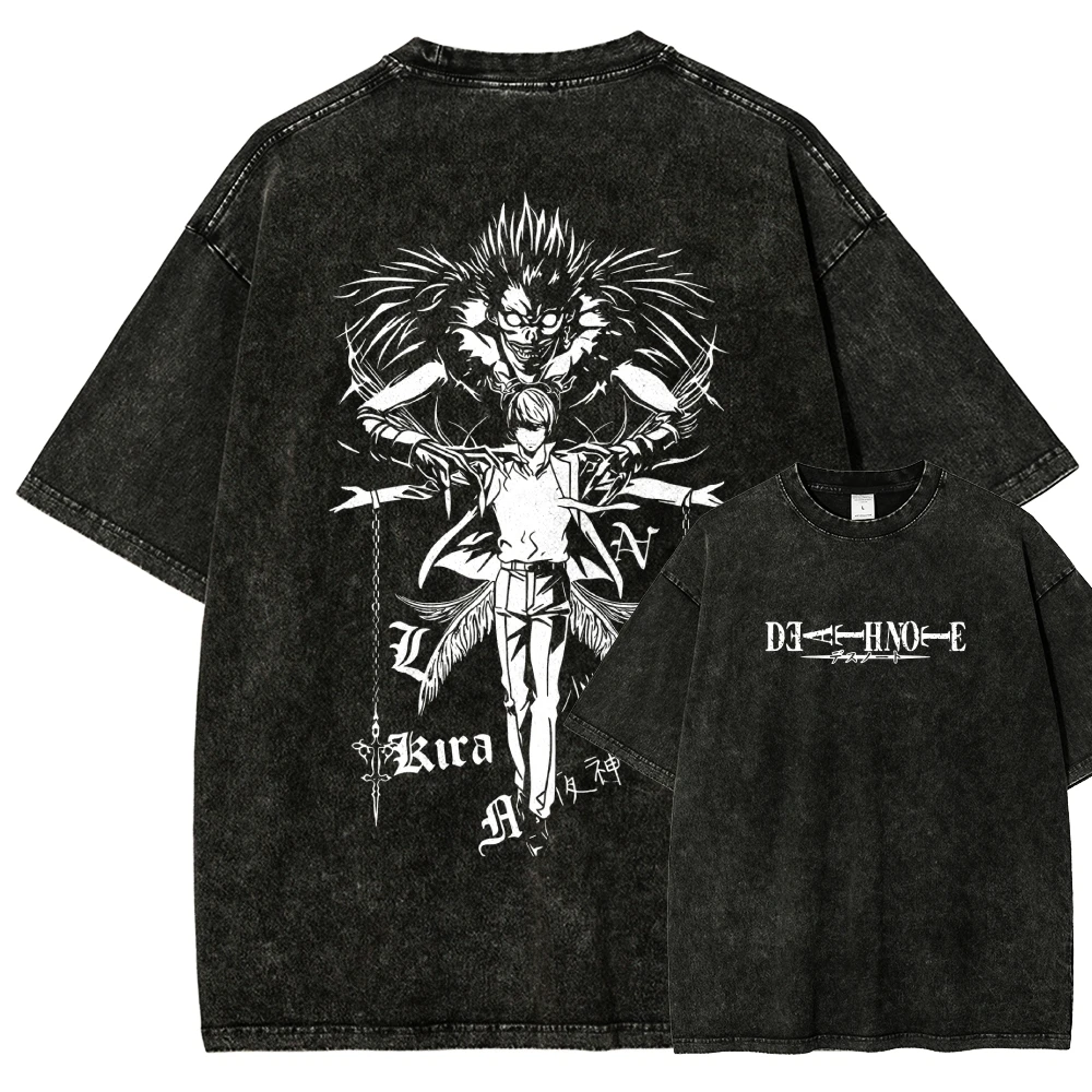 Death Note Print T-shirts for Men Women Fashion Hip Hop Street T Shirt Washed Vintage Loose Washed Vintage Loose Couples Classic
