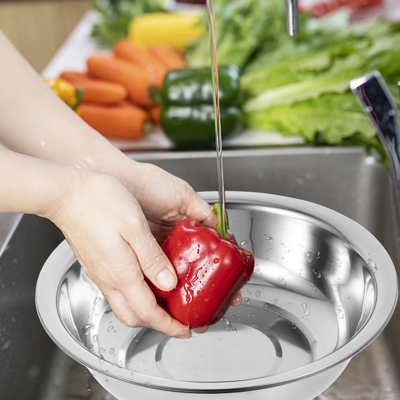 

1pc Stainless Steel Basin Soup Bowl Simple Home Tableware Practical Kitchen Sink Durable Reusable Stackable Multi-Use Vegetable
