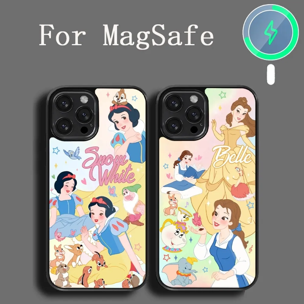 MINISO Disney Princess  Phone Case For iPhone 14 13 12 11 15 Pro Max Plus Magsafe Magnetic Cover