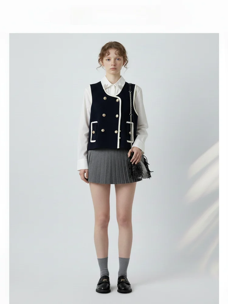 

Retro Color Blo V-Ne Double Breasted Loose Svel Vest Jaet Women's Faionable Outerwear Commute Sle Autumn 2025