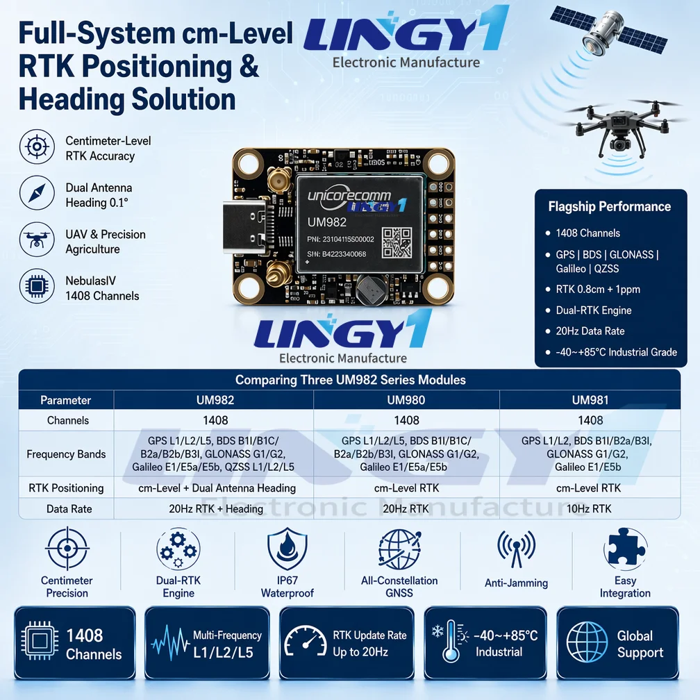 UM980/UM982 High-Precision GPS-RTK Module BDS/GNSS Full Constellation RTK Positioning Board for GPS Tracker