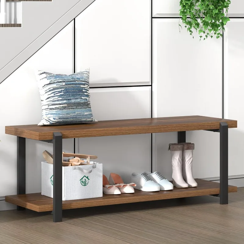 

Entryway Bench with Shoe Storage, Modern End of Bed Bench, Wood and Metal Entry Bench for Hallway Front Door Entrance, I