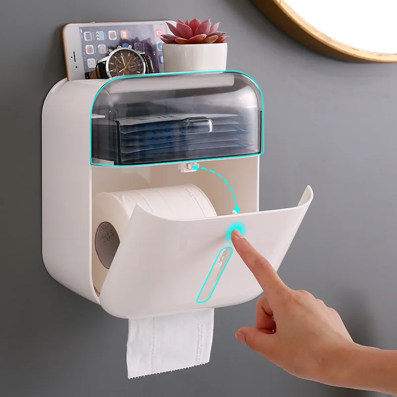 Toilet paper holder with hole free suction box wall mounted toilet paper storage  tissue holder  paper towel holder