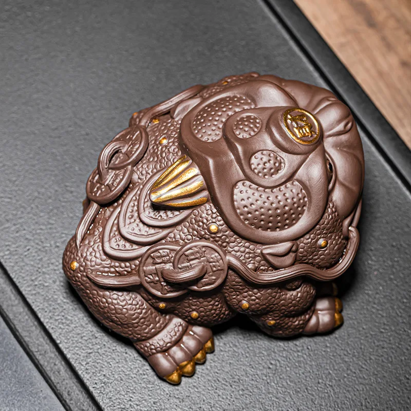 ★★Handmade Purple Sand Golden Toad Tea Ornaments Decoration Boutique Supportable High-Grade Three-Footed Toad Tea Insect Tea Tab