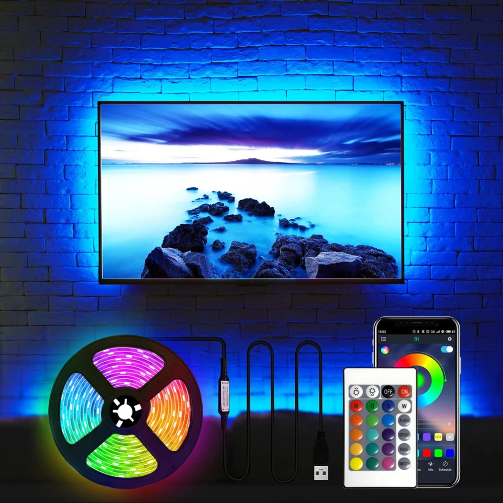 LED Strip Light RGB 24key Remote Control Bluetooth APP Control USB 5V 2835/5050 1-10M Flexible Tape TV Backlight Home Decoration