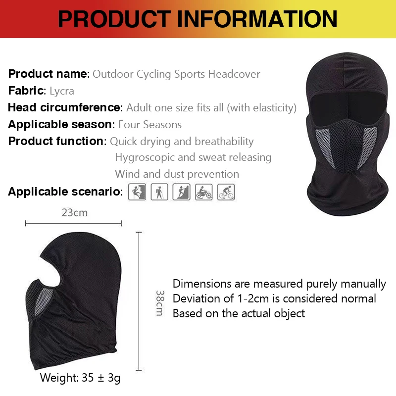 Outdoor Sports, Cycling, Head Cover, Sun Protection Mask, Bicycle, Motorcycle, Wind And Dust Prevention Mask, Head Cover, Hat