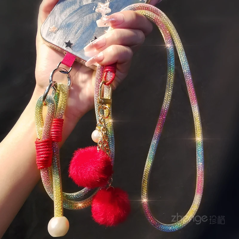 

Ремешок для мобильного телефона через плечо с регулируемым сверкающим бриллиантом, нишевый длинный уличный плечевой ремень, модный новый продукт