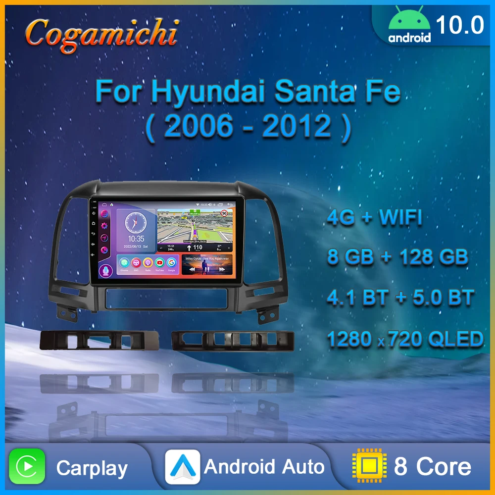 

Автомагнитола для Hyundai Santa Fe 2 2006 2007 2008 2009 2010 2011 2012, Android, мультимедийный плеер для Carplay, сенсорный экран, автомобильная стерео-навигация, головное устройство с GPS