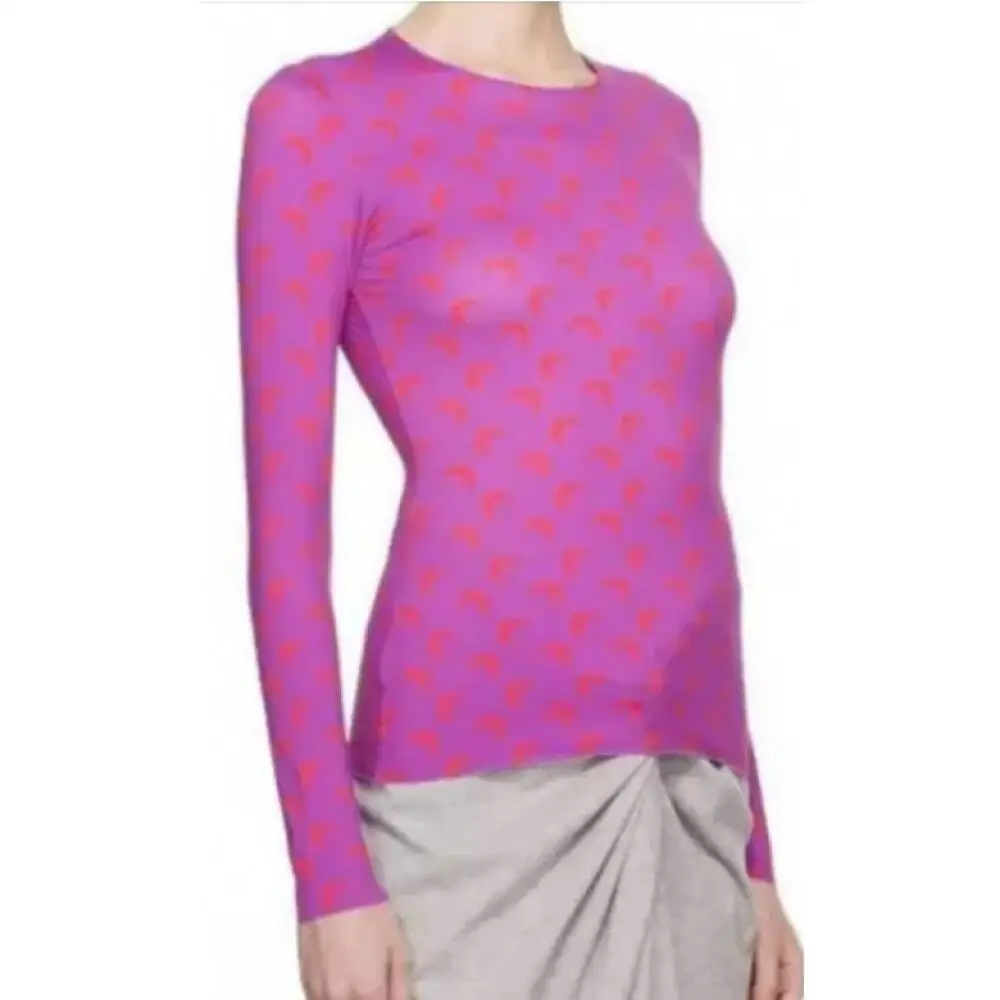 

Moon Print T Shirt Women Long Sleeve Purple Korean Style Autumn Sweet Fashion Elastic Slim Fit Ice Silk Sunscreen Top