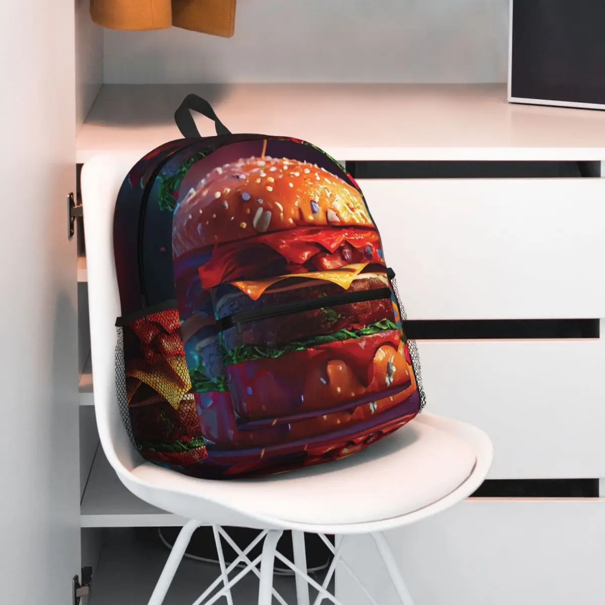 Hamburger Realistic Burger Design Backpack Daypack Large Capacity Kids BookBag School Bag Shoulder Bags for Men Women