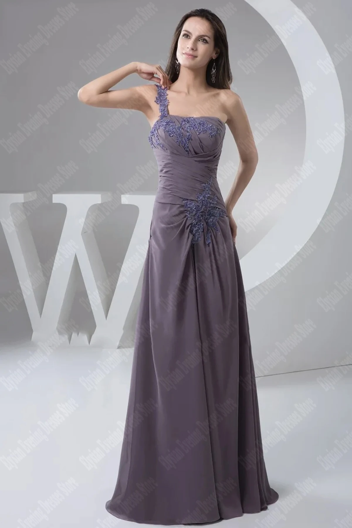 

Formal Elegant Evening Dresses One Shoulder Printing Flower Sling Prom Gowns Fascinating Noble Handmade A-Line Vestidos De Noche