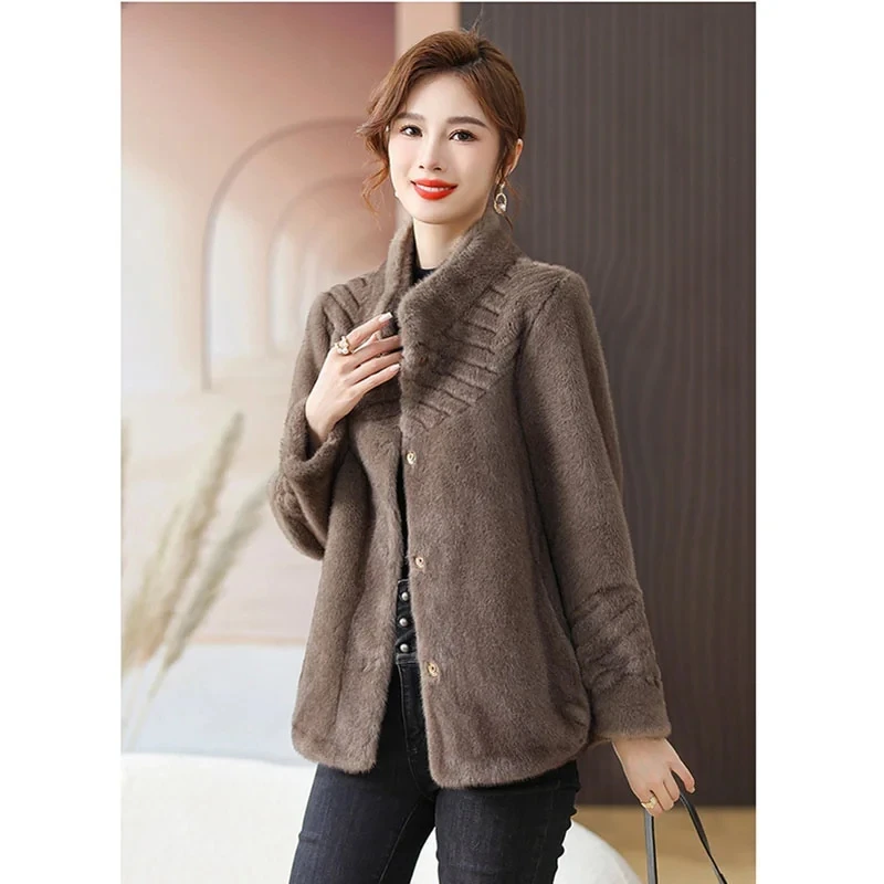 5XL 2024 autunno inverno cappotto corto in pelliccia sintetica da donna nuovo cappotto di visone imitazione di grandi dimensioni sciolto morbido confortevole pelliccia da donna Jacke