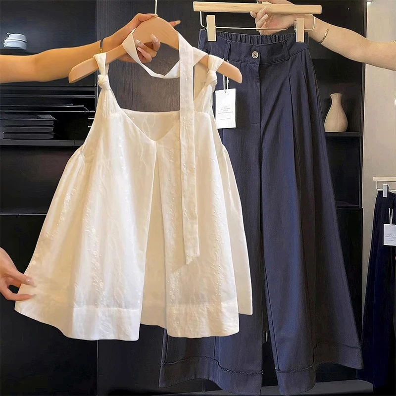 

Loose Women's White V-Ne Svel Vest Korean Sle Summer Design Trendy Top Casual Faion Fem Clothing