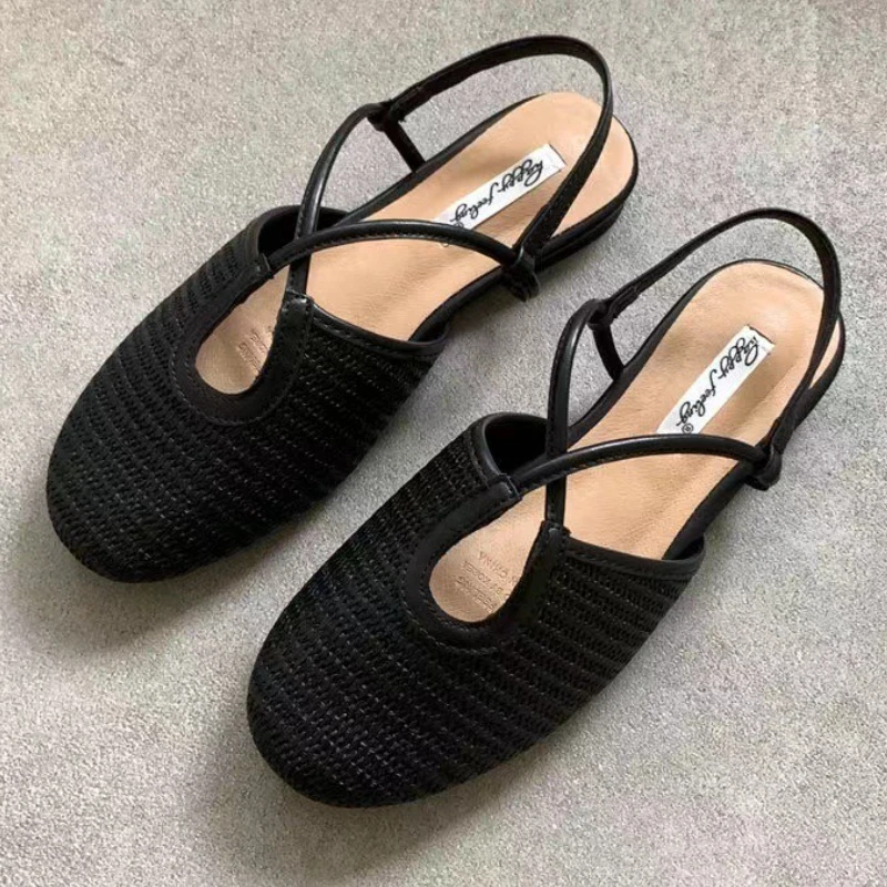 

Handmade Weaving Design Brand Flat Sandals Women Fashion Round Toe Back Strap Casual Shoes Summer Comfort Vacation Beach Sandals
