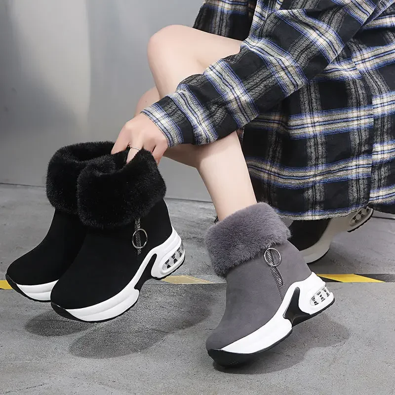 Ankle Boot for Women Warm Fuzzing Plus Plush Winter Snow Boots Retro Zipper Boot Woman Internal Increasing Boots Botas Mujer