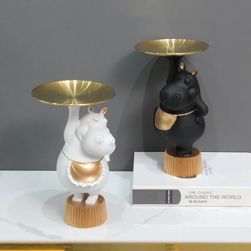 

Creative Decorative Key Storage Tray Ornaments American Luxury Hippo Statue Resin Sculpture Storage Ornaments Christmas Gifts