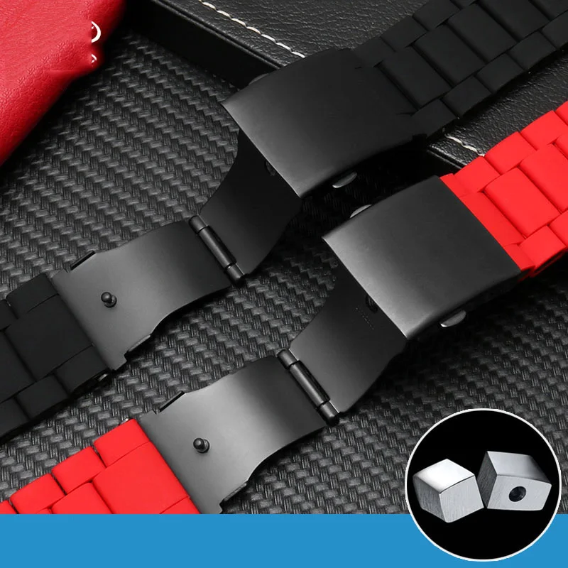 مقاوم للماء سوار سيليكون حزام (استيك) ساعة 26 28 مللي متر للديزل DZ7396 DZ7370 DZ428 المطاط والفولاذ المقاوم للصدأ حزام الساعات رجالي