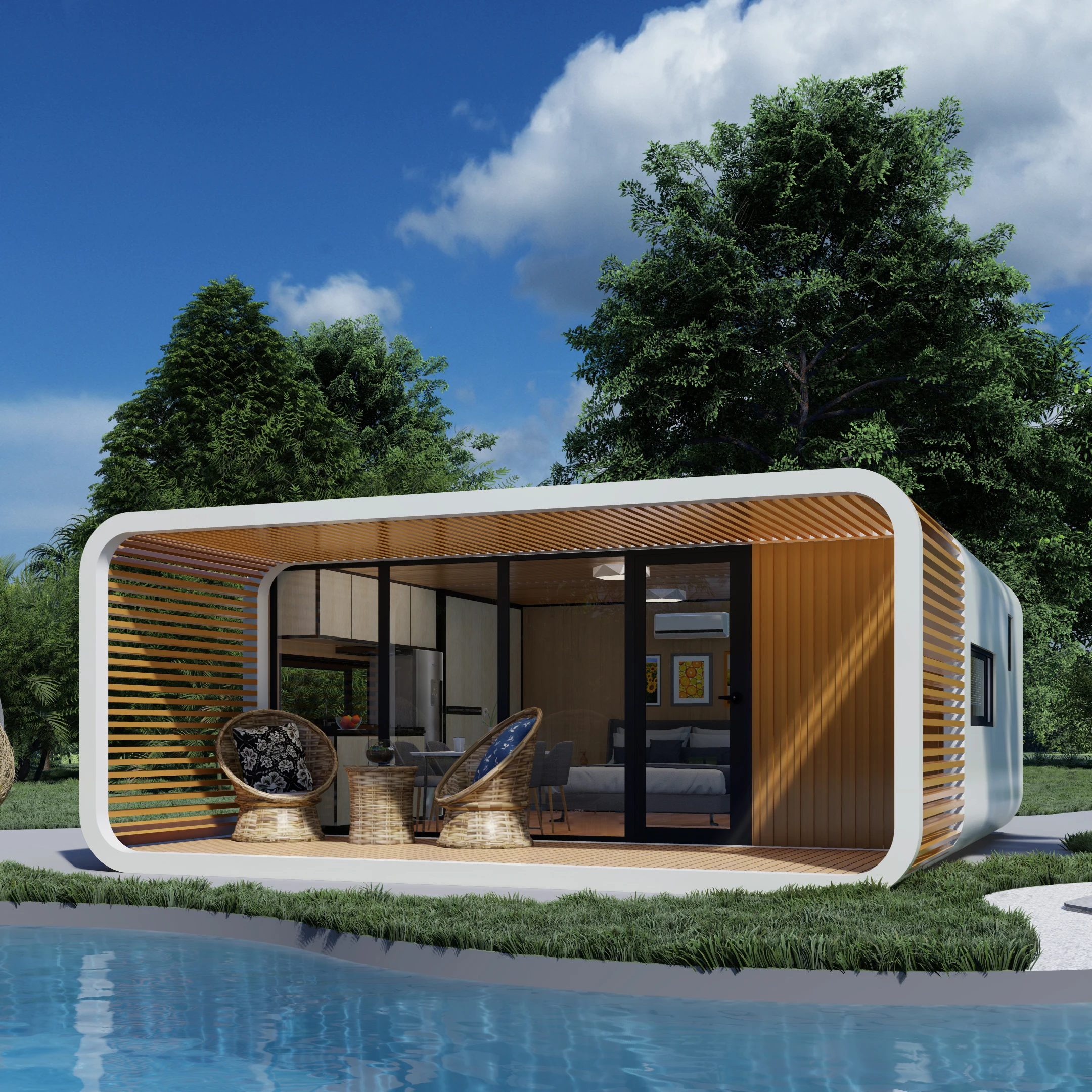 Luxurious Prefab Pod Shaped Prefabricated Movable Steel Structure Container Homes Apple Cabin Kit Houses For Sale