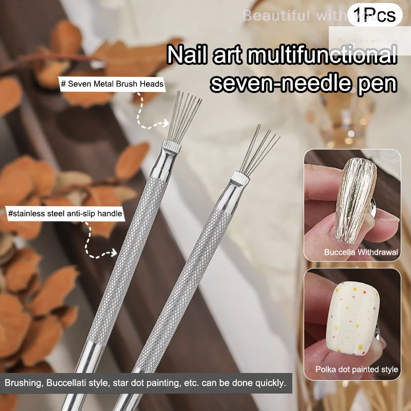 

Multifunctional Nail Art Line Painting 7 Pin Pen Bendable Stainless Steel Handle Nail UV Gel Brushes Drawing Manicure Tools