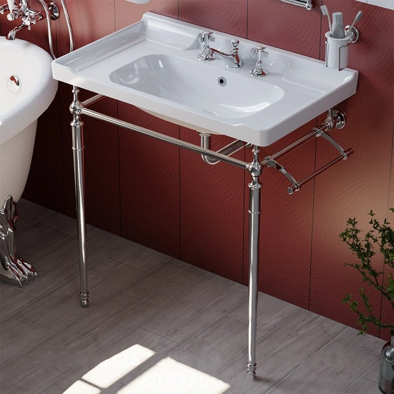 

Retro Silver Bathroom Sinks Bracket Floor To Ceiling Wash British European Style Wash Basin Bracket Ceramic Floor Stand Sinks